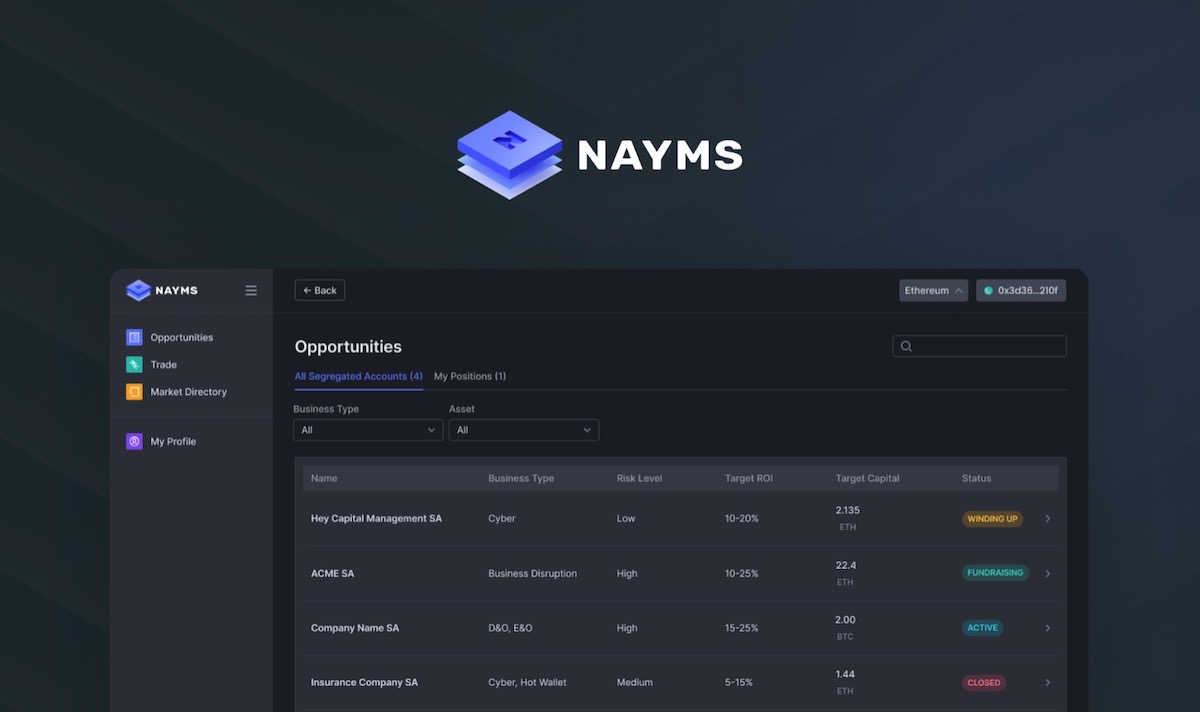 Nayms’ Marketplace Launches on Ethereum Network, Pioneering a New Era of Insurance Capacity